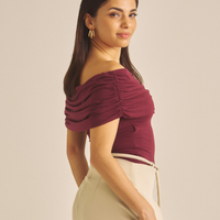 Elegant Draped Padded Top / 葡萄茶(burgundy)
