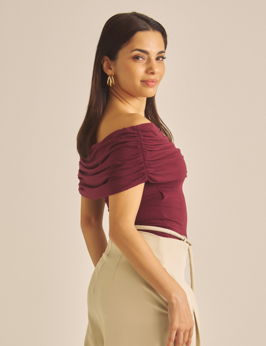 Elegant Draped Padded Top / 葡萄茶(burgundy)