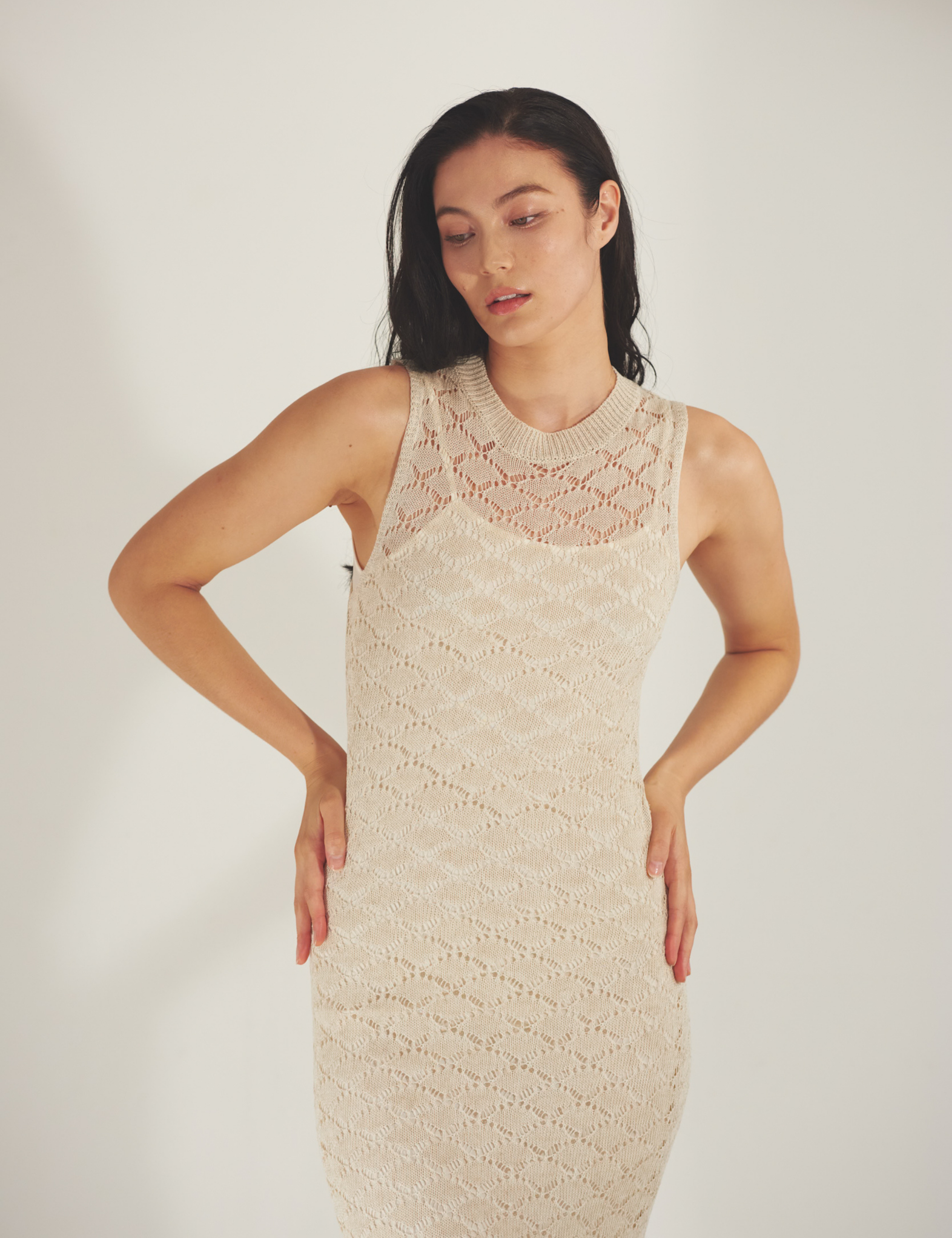 Ocean Breeze Elegant Knit Dress / 胡粉(off white)