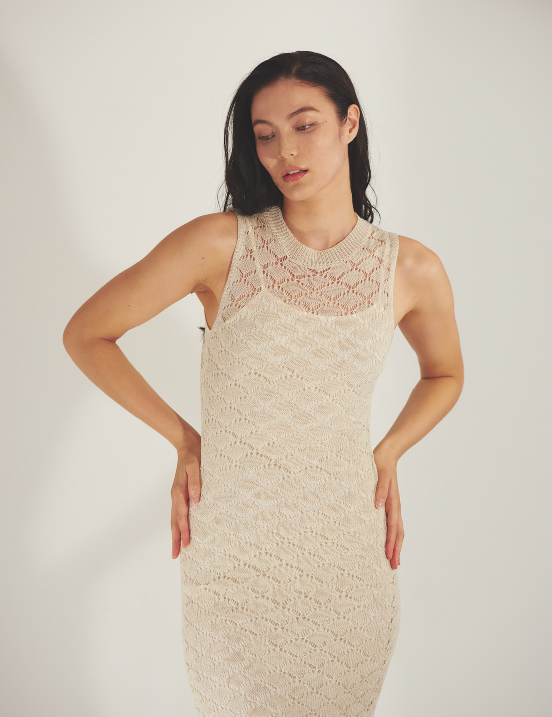 Ocean Breeze Elegant Knit Dress / 胡粉(off white)