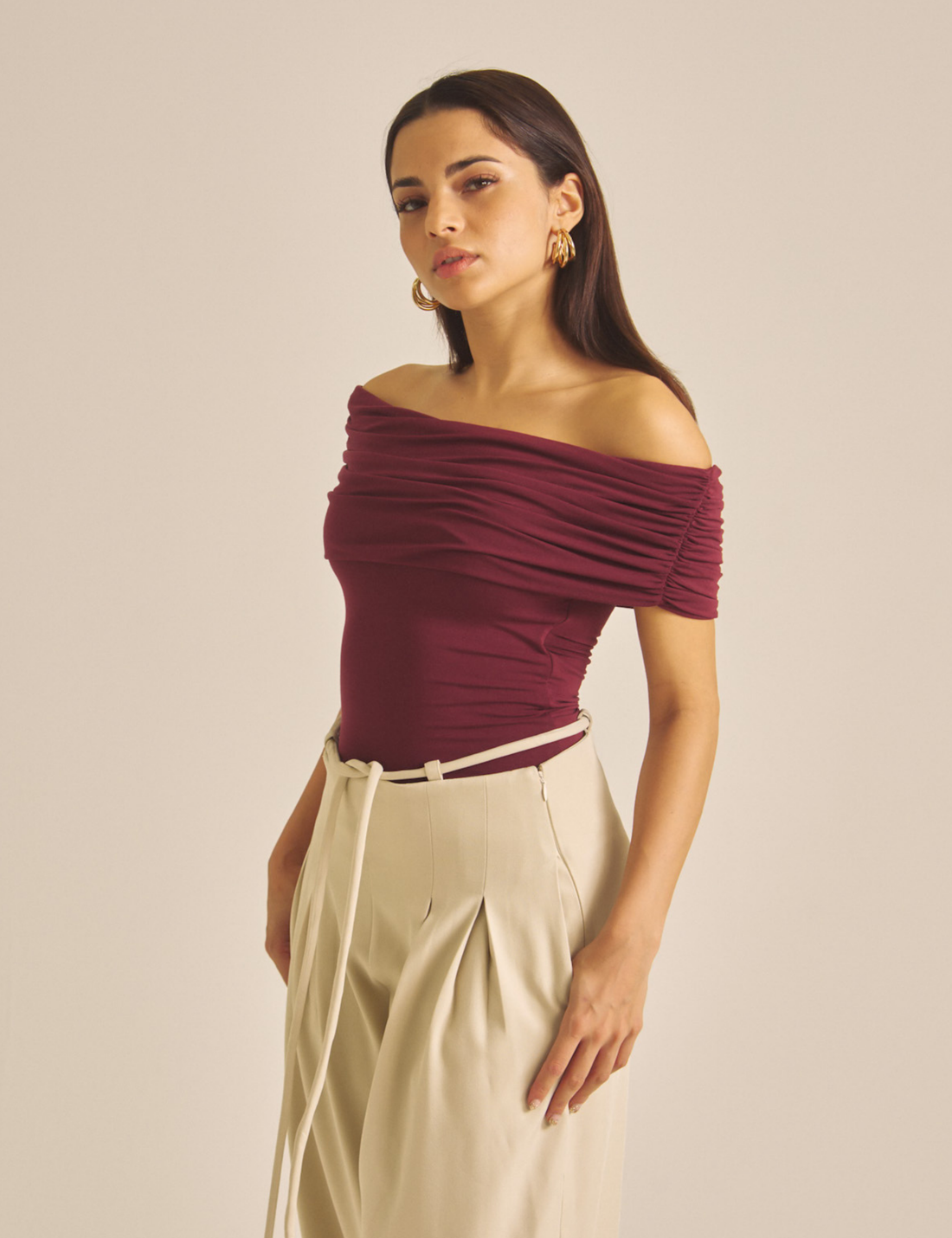 Elegant Draped Padded Top / 葡萄茶(burgundy)