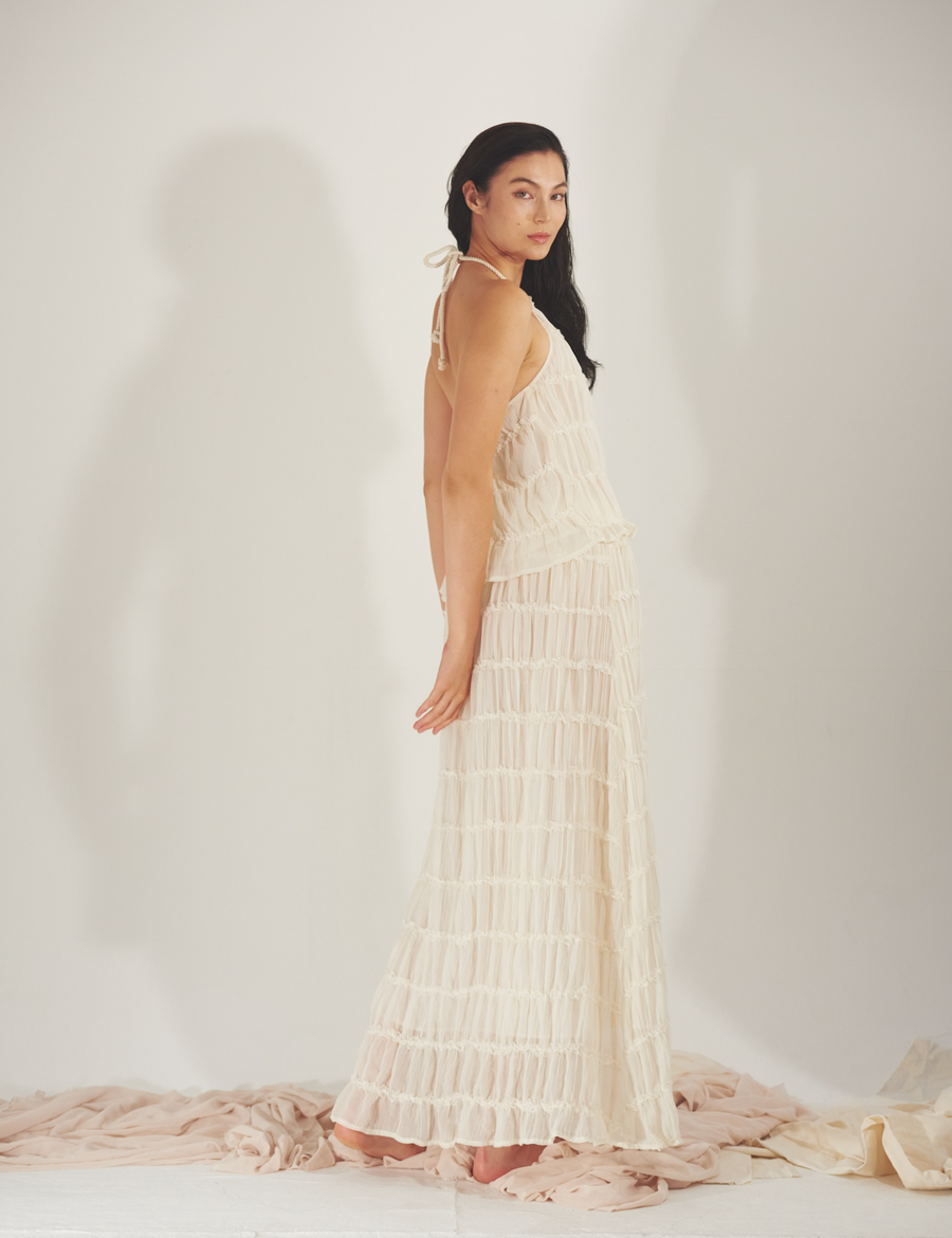 Ocean Breeze Elegant  Chiffon Skirt / 胡粉(off white)