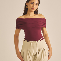 Elegant Draped Padded Top / 葡萄茶(burgundy)