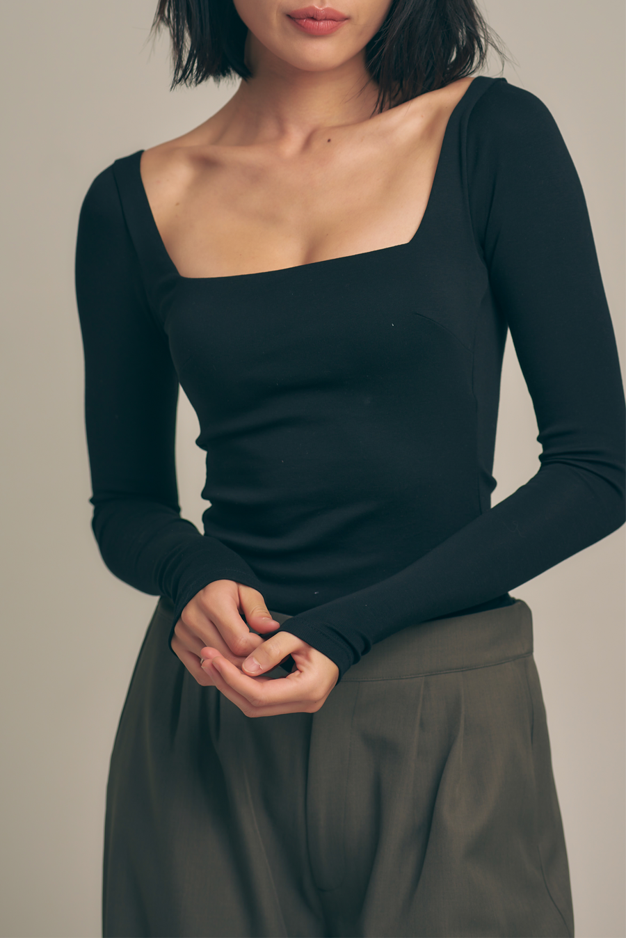 Dreamy×WABISABI long sleeve top / 墨(black)