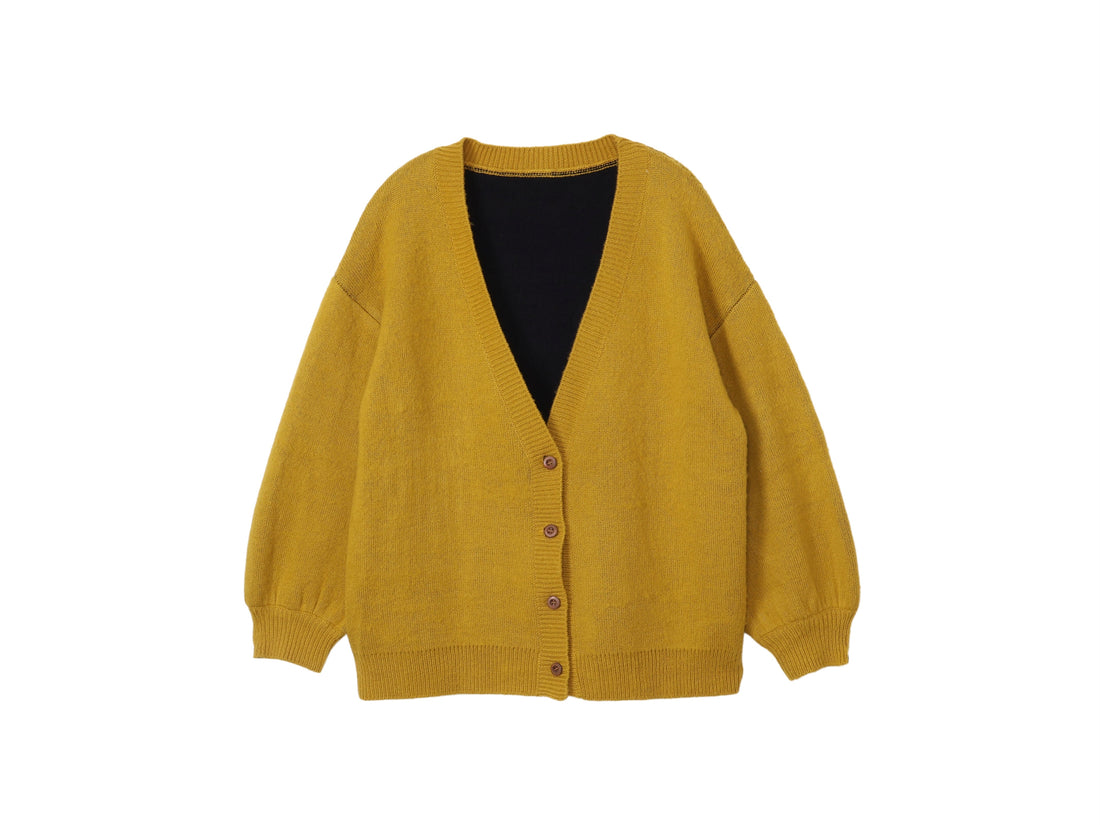 reversible V-neck knit cardigan / 白茶(beige × orange)