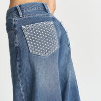 style up wide denim pants / 紺青(blue)