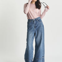 style up wide denim pants / 紺青(blue)