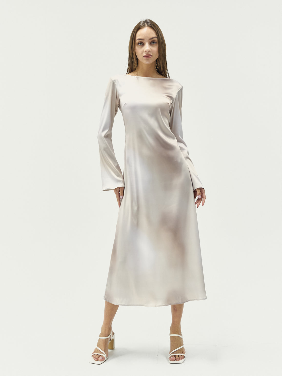 satin back open maxi dress / flax (beige)
