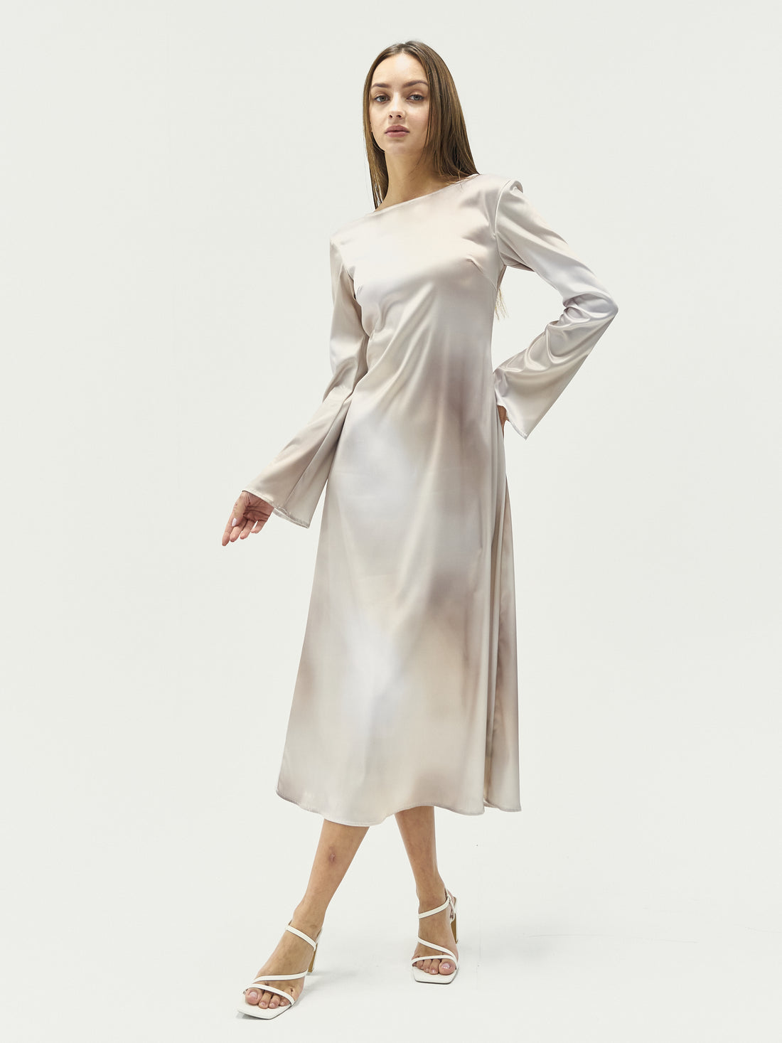 satin back open maxi dress / flax (beige)