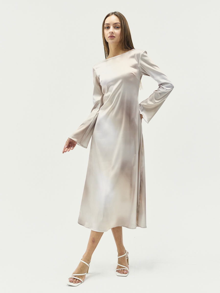 satin back open maxi dress / flax (beige)