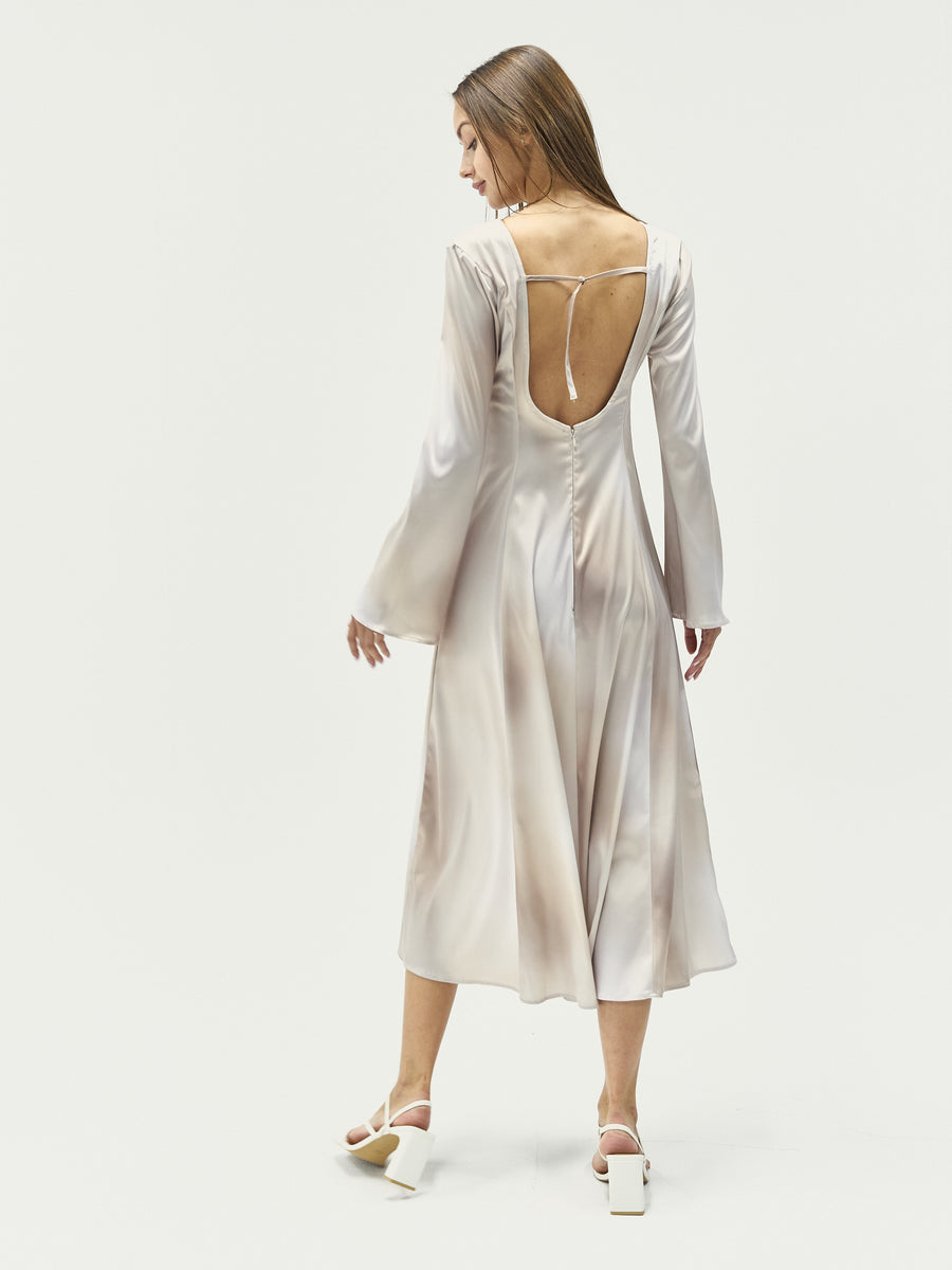 satin back open maxi dress / flax (beige)