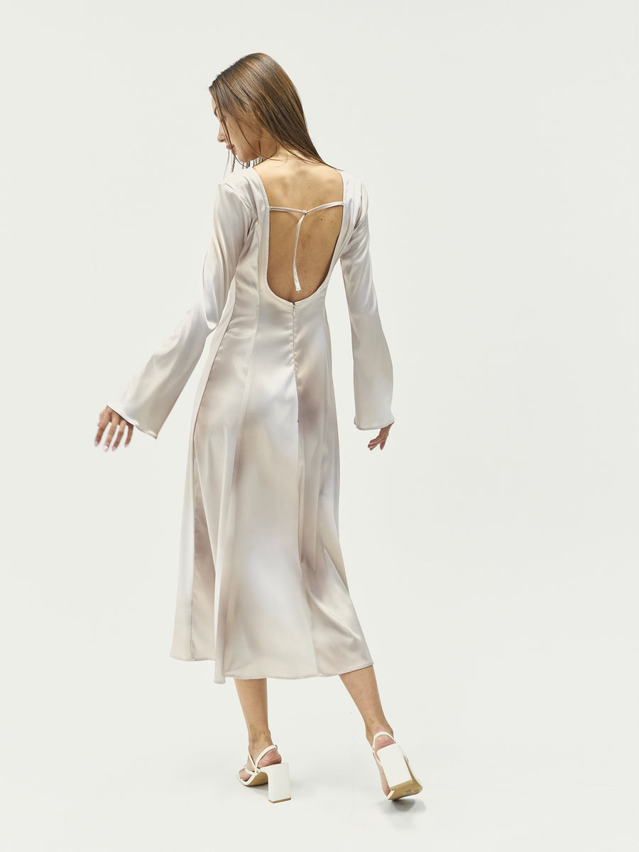 satin back open maxi dress / flax (beige)