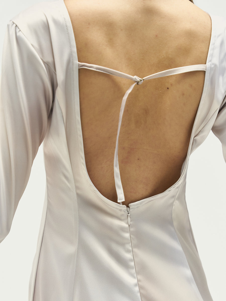 satin back open maxi dress / flax (beige)
