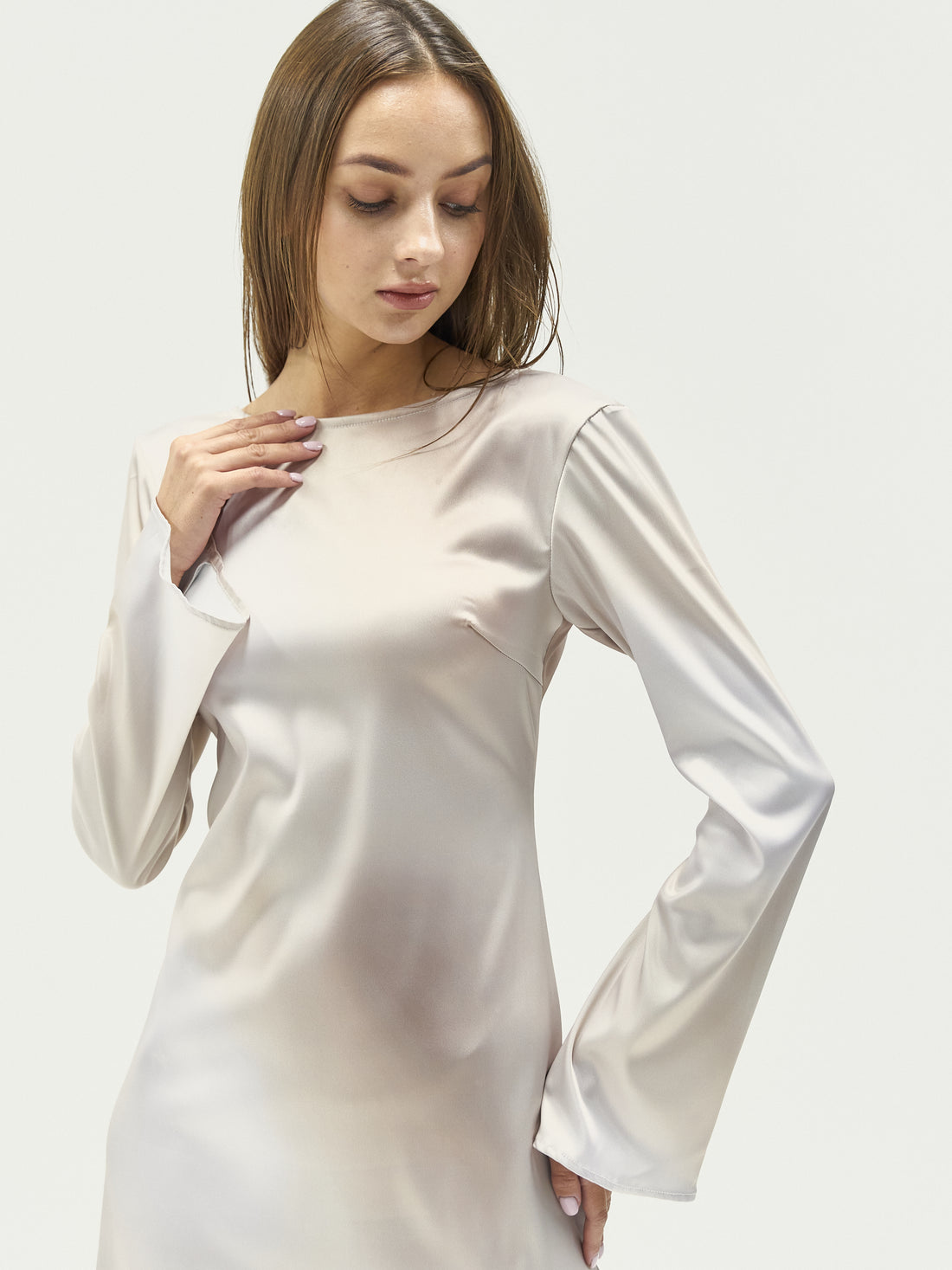 satin back open maxi dress / flax (beige)