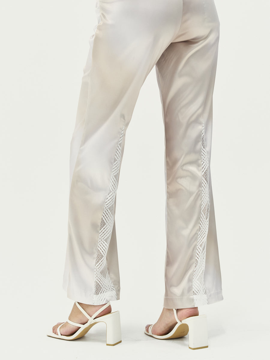 satin style up long pants / 胡桃(beige)