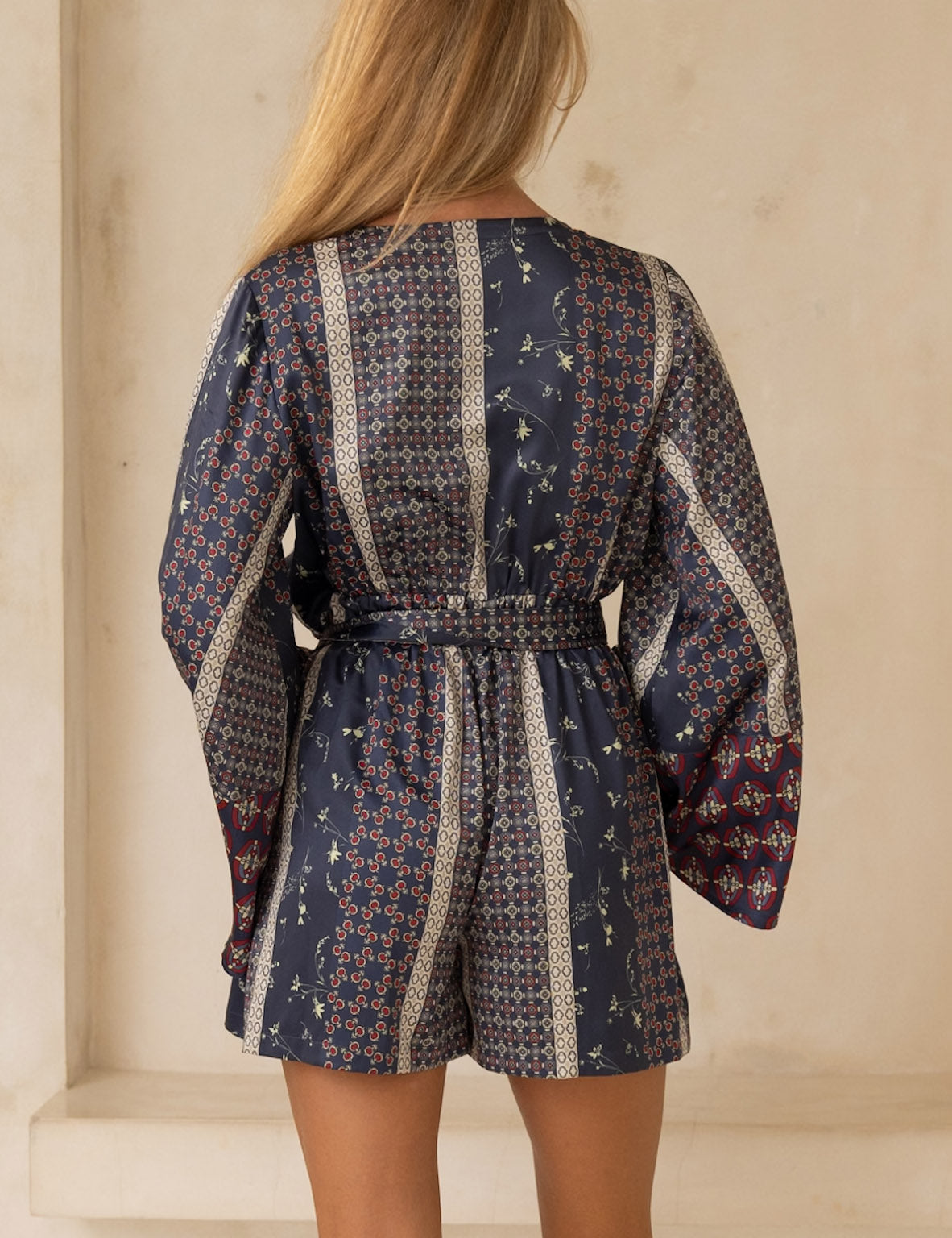 Oriental Silky Kimono Culotte Dress / Navy