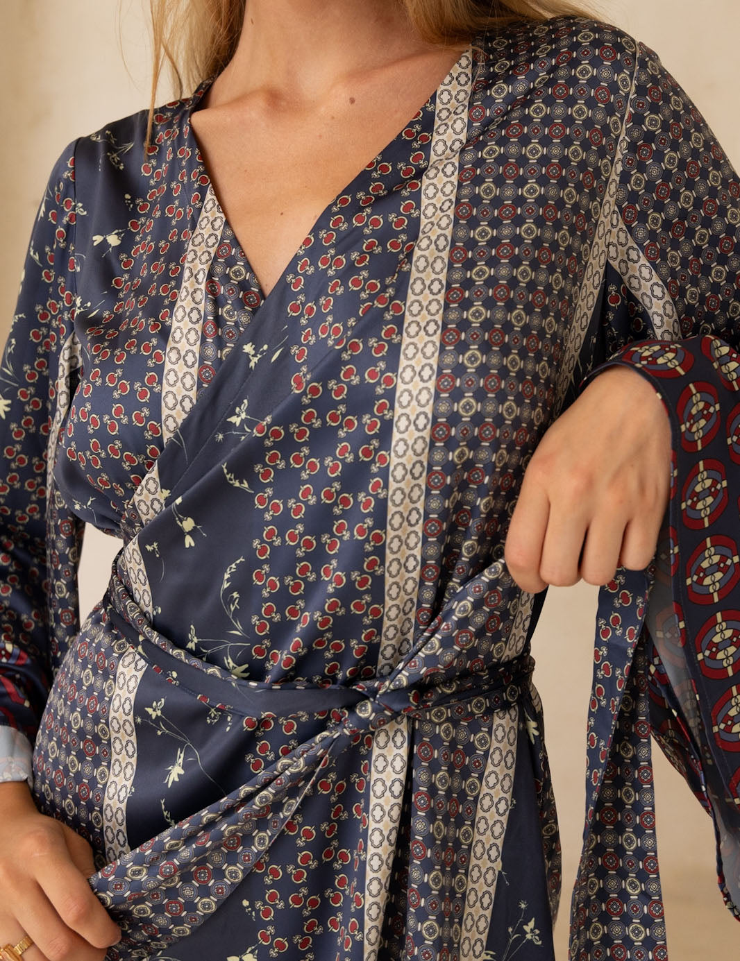 Oriental Silky Kimono Culotte Dress / Navy