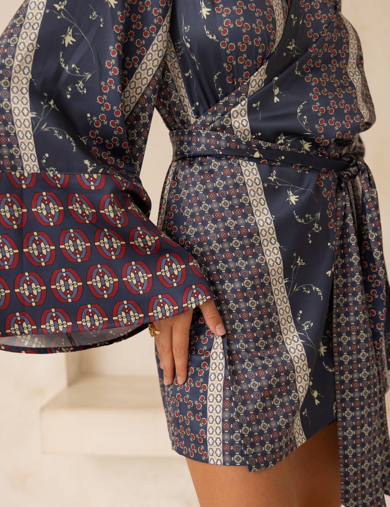 Oriental Silky Kimono Culotte Dress / Navy