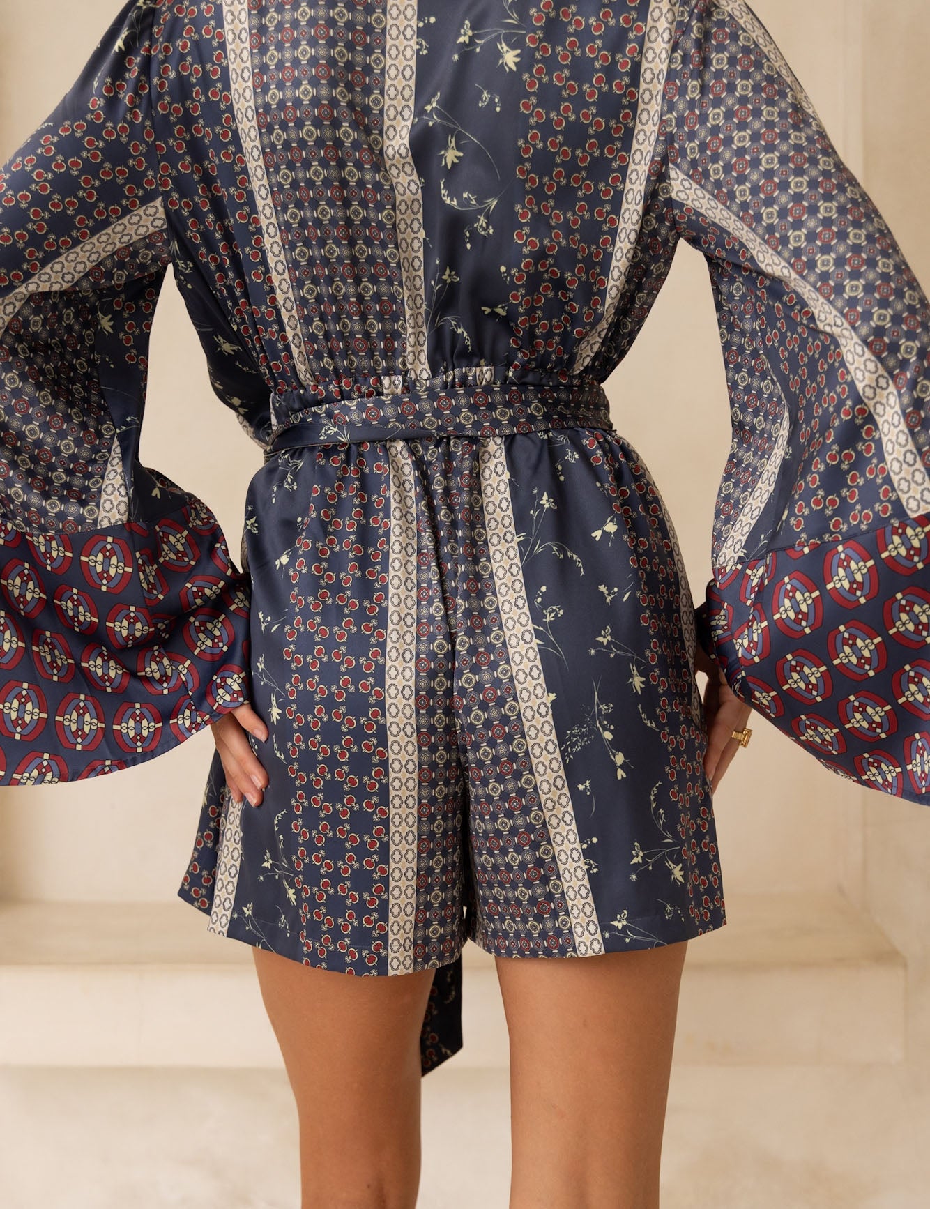 Oriental Silky Kimono Culotte Dress / Navy