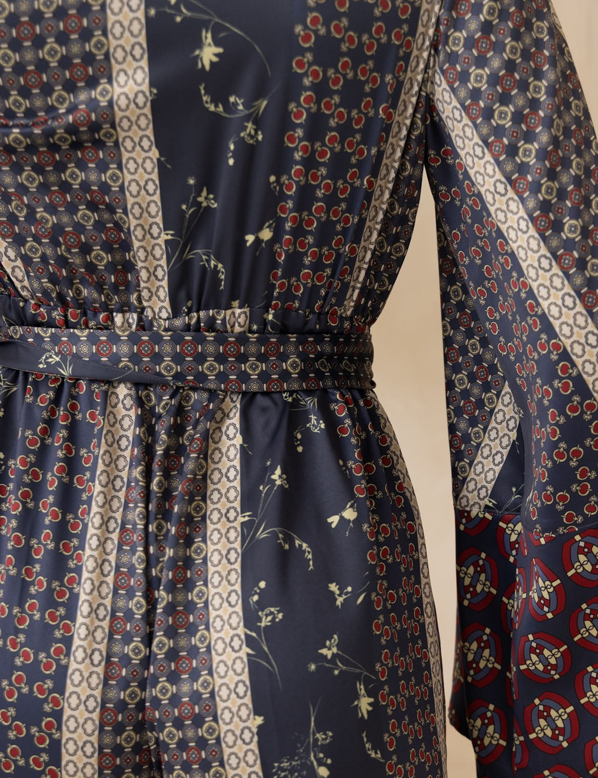 Oriental Silky Kimono Culotte Dress / Navy