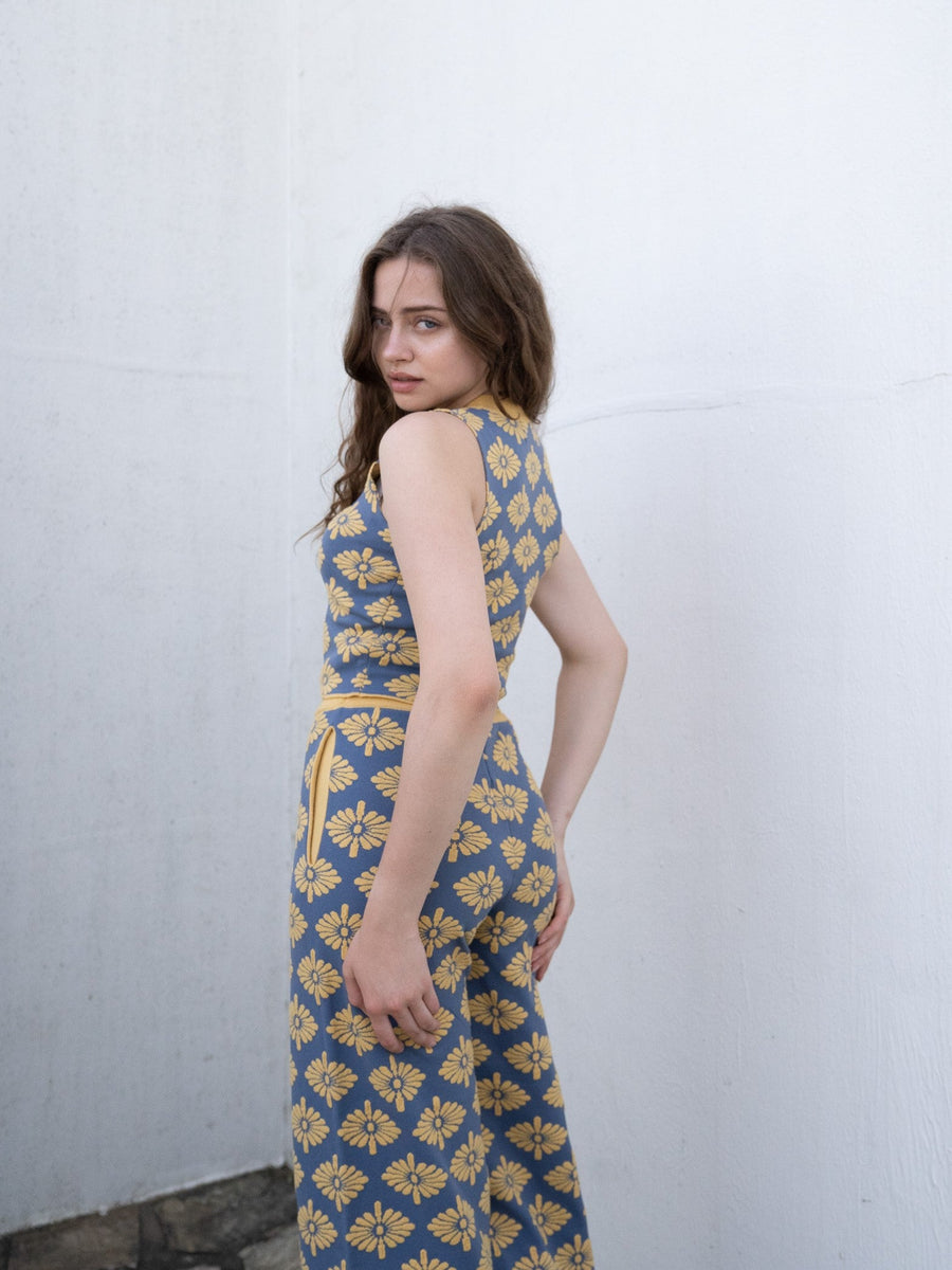 relaxing KIKU knit top / 薄花(light blue)