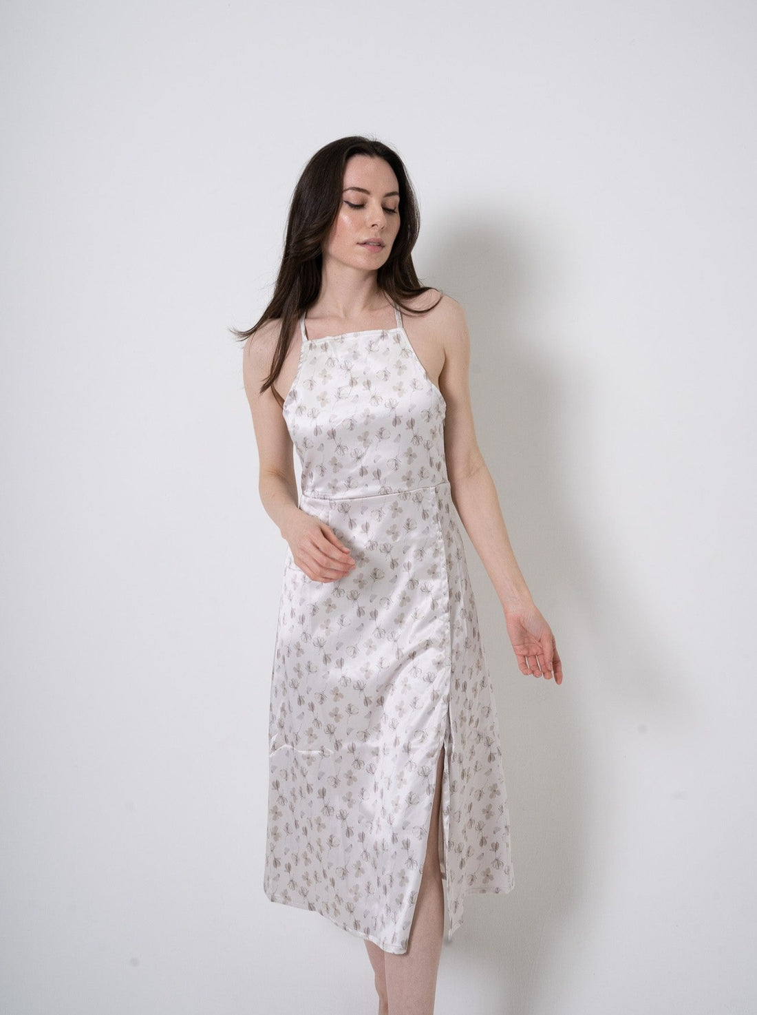 floral slit satin dress