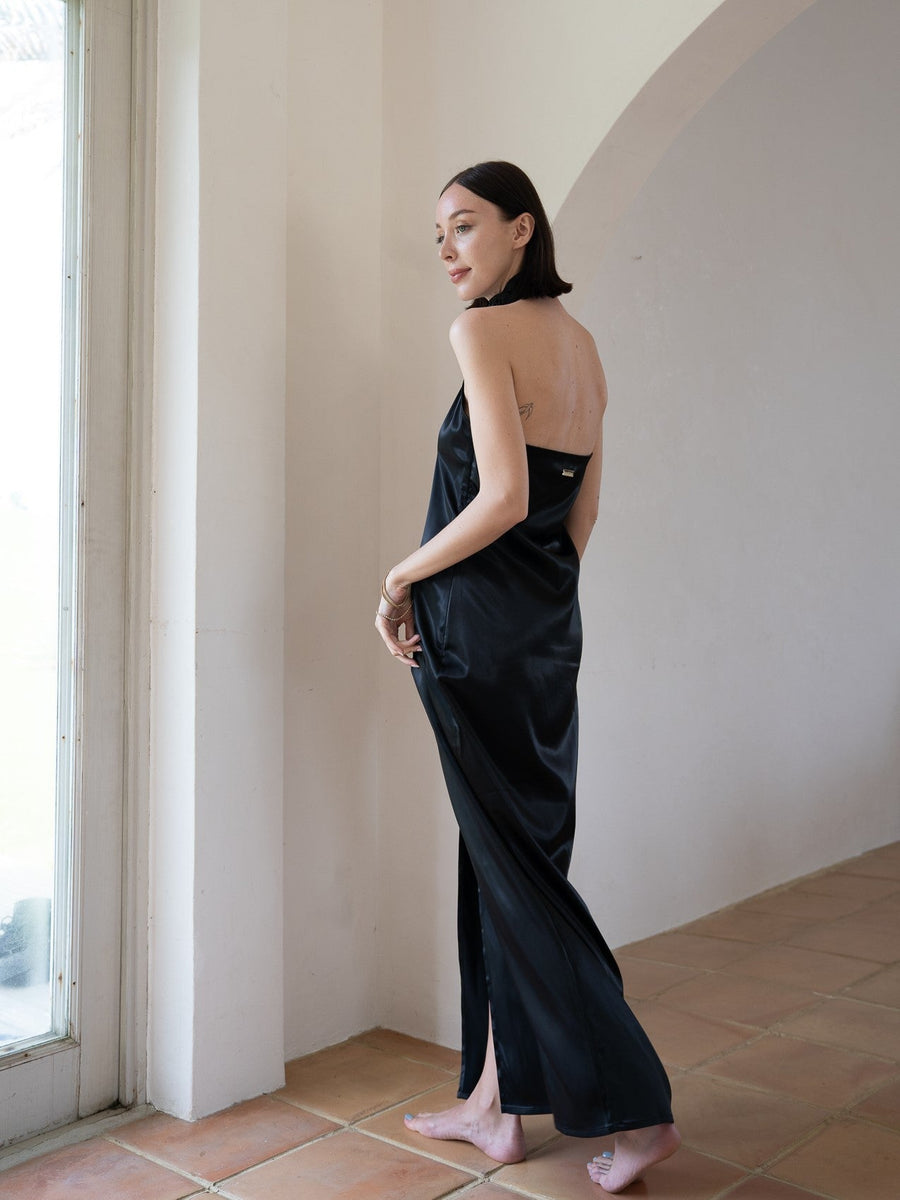 choker rich satin dress