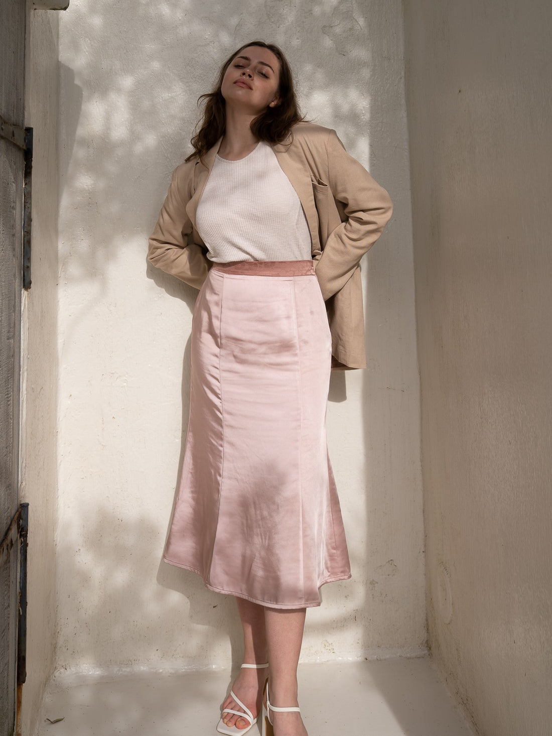 Miss Selfridge satin bias midi skirt in light pink  ASOS