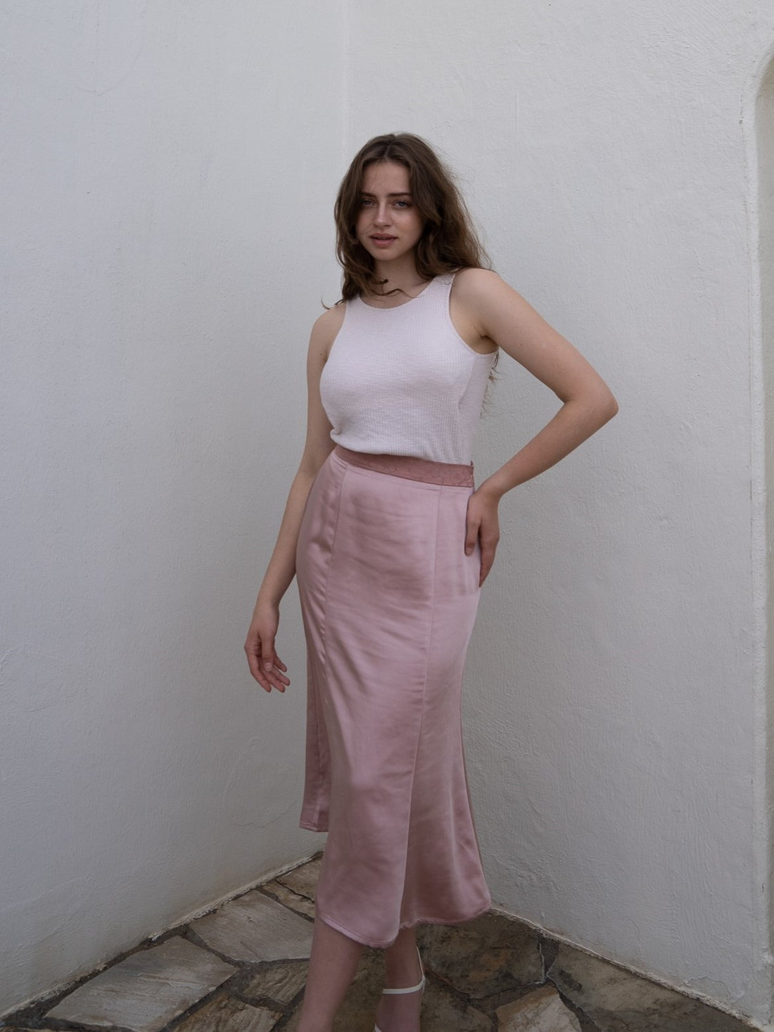 camellia airy satin skirt / 桃花(light pink)