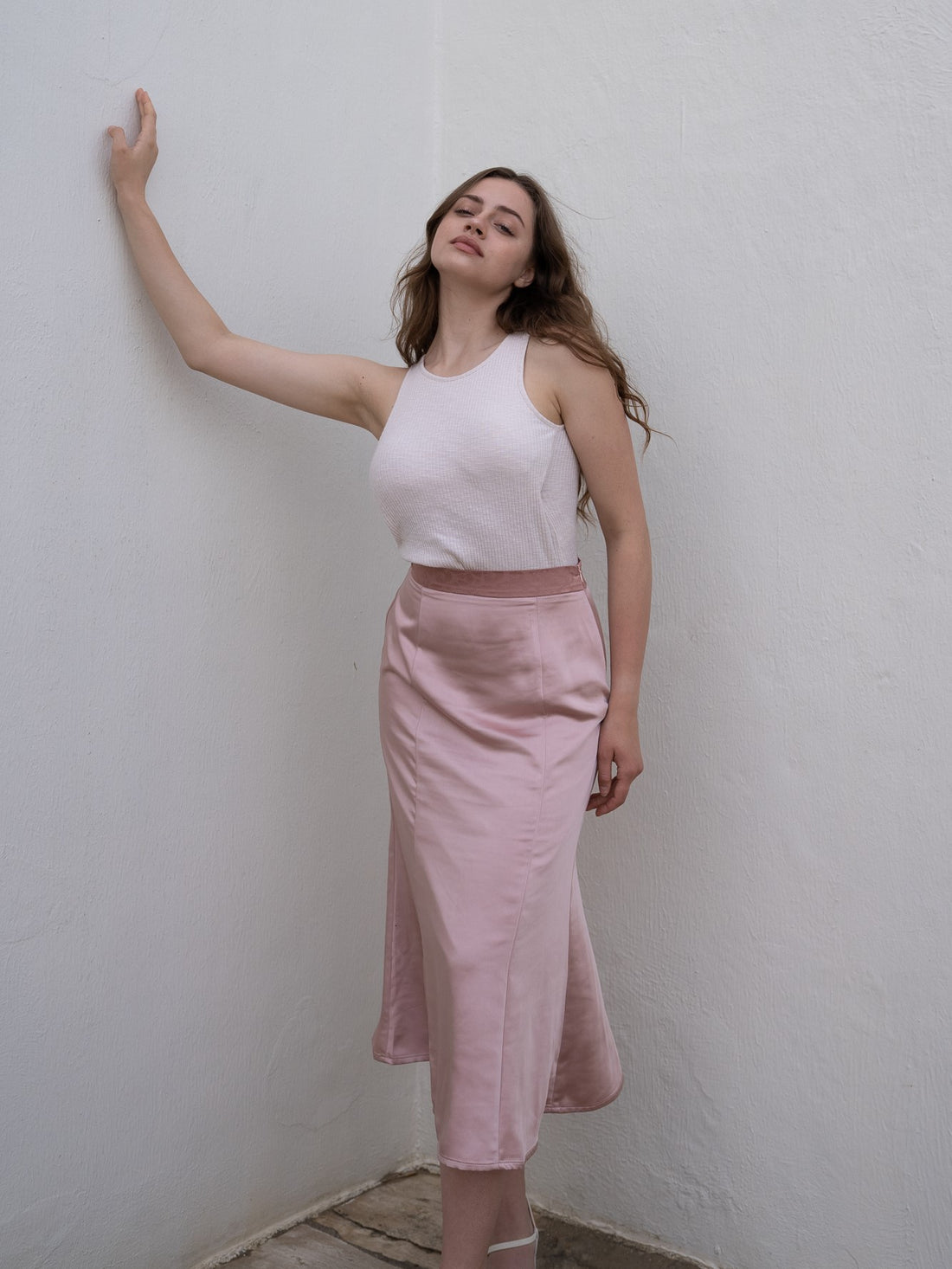 camellia airy satin skirt / 桃花(light pink)