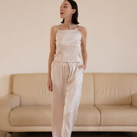 classic georgette satin pants / 亜麻(beige)