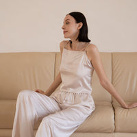 classic georgette satin pants / 亜麻(beige)