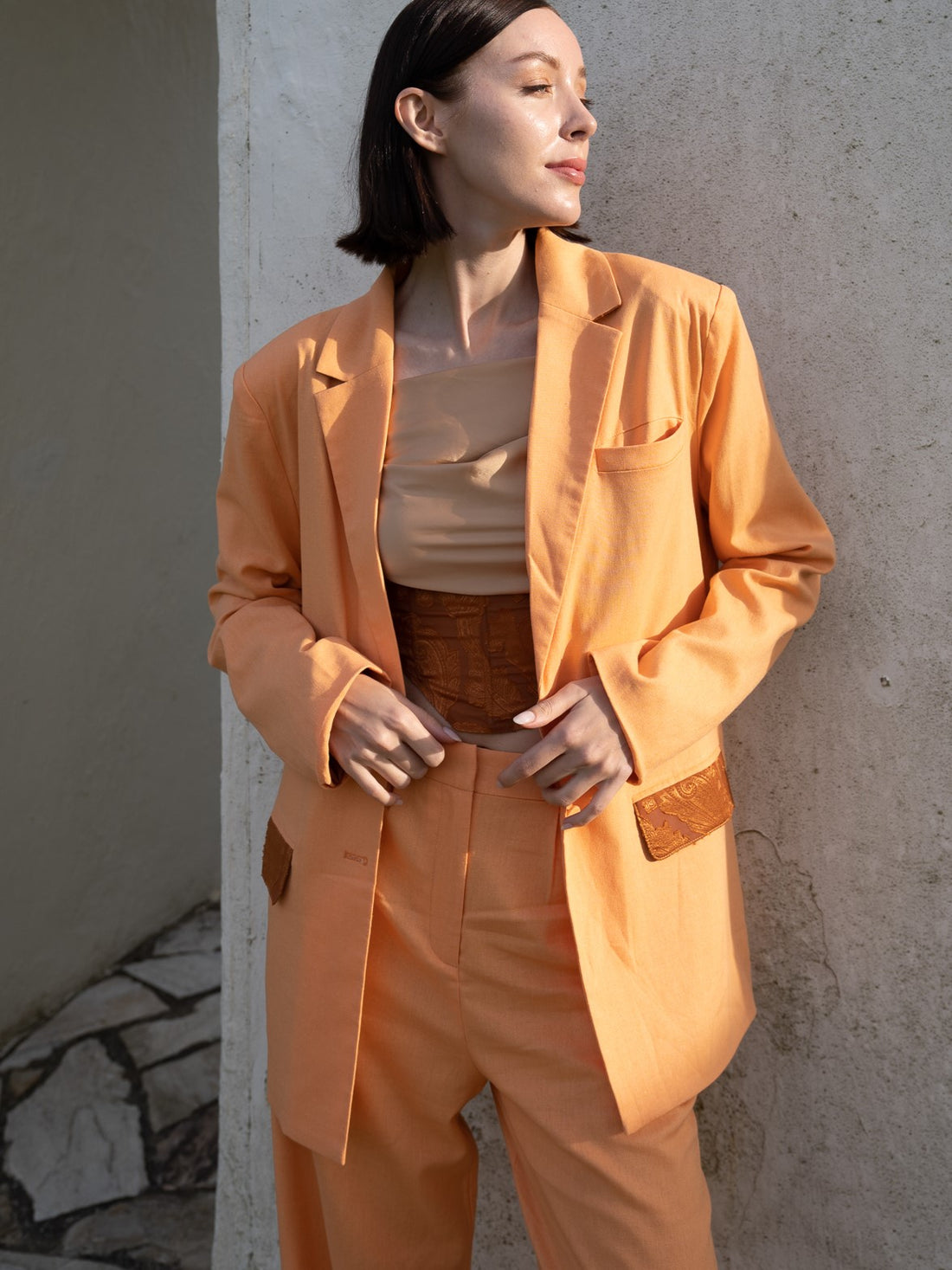 oriental linen straight pants / 琥珀(light orange)