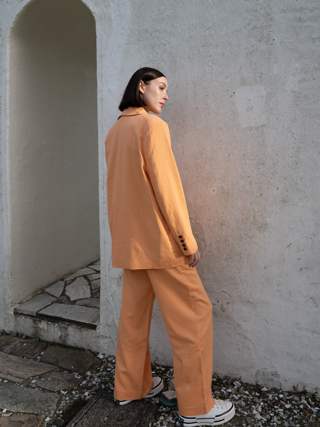 oriental linen straight pants