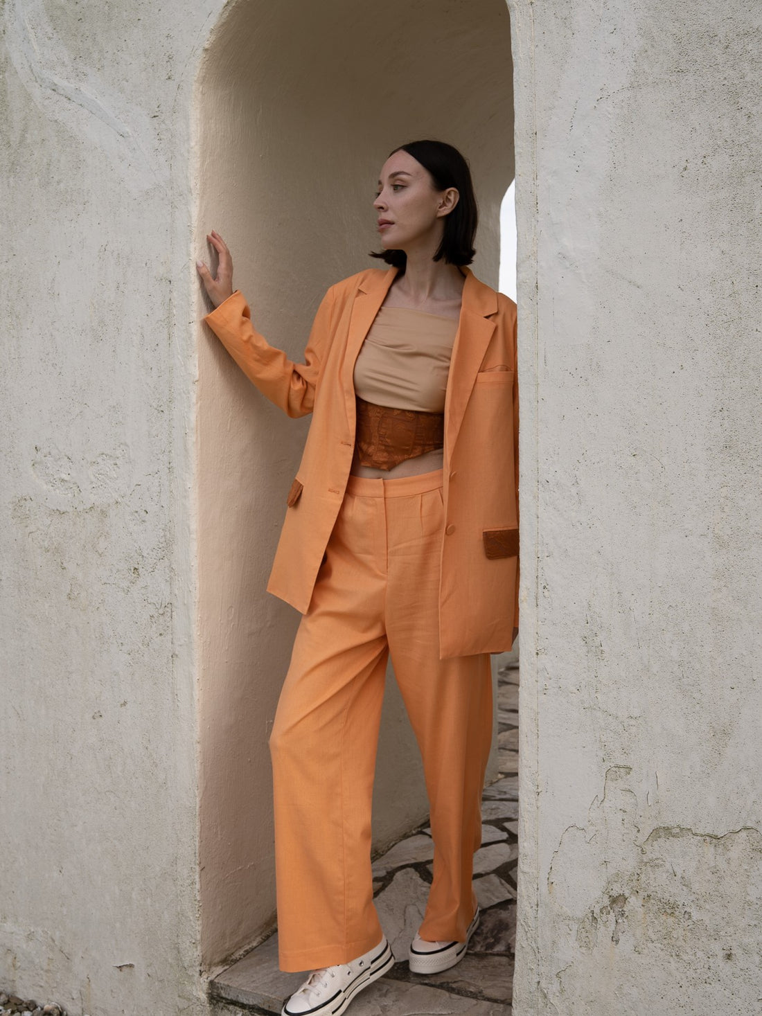 oriental linen straight pants