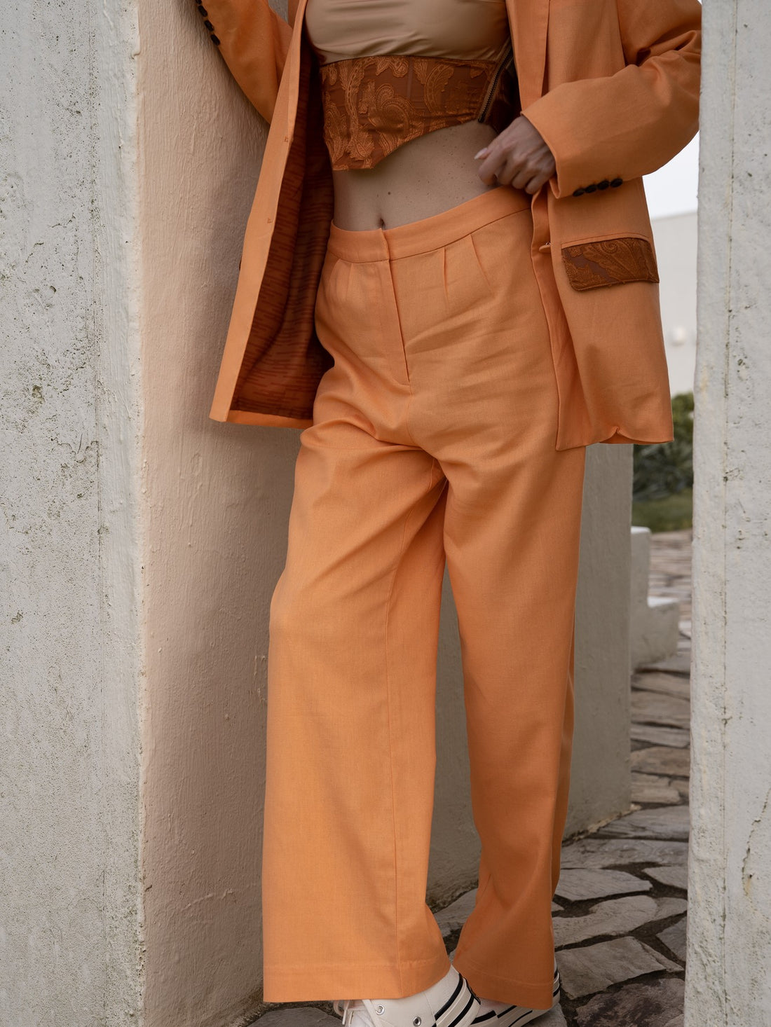 oriental linen straight pants