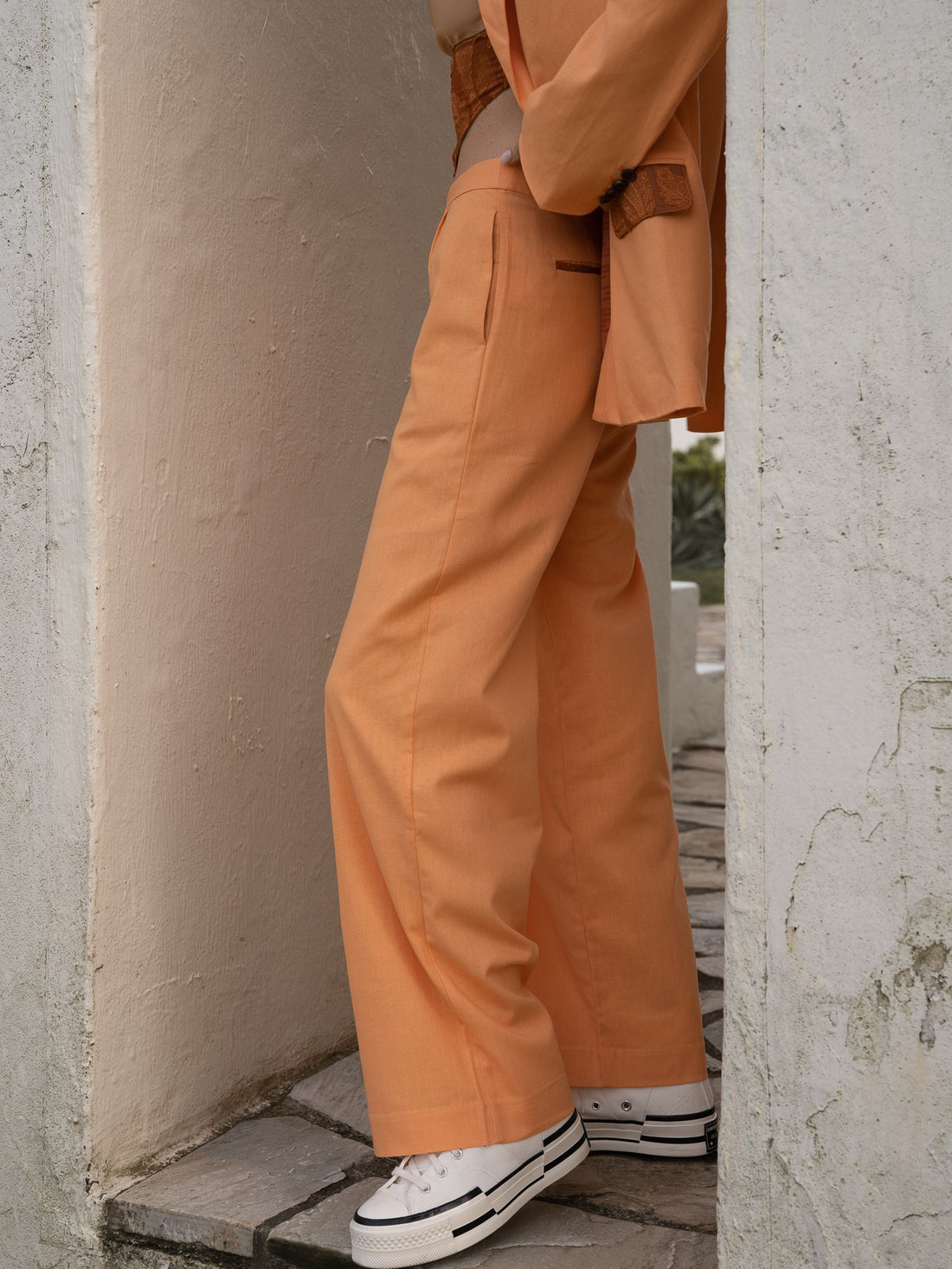 oriental linen straight pants