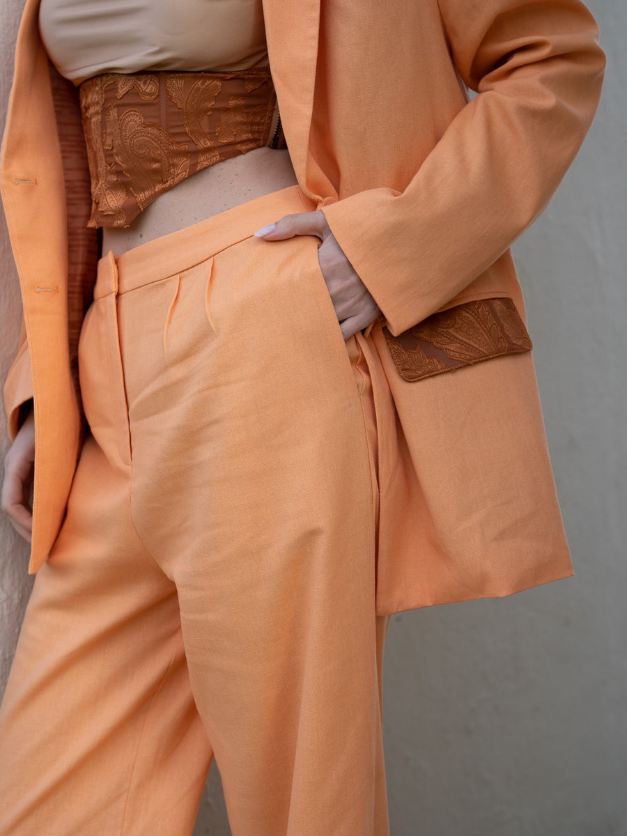 oriental linen straight pants