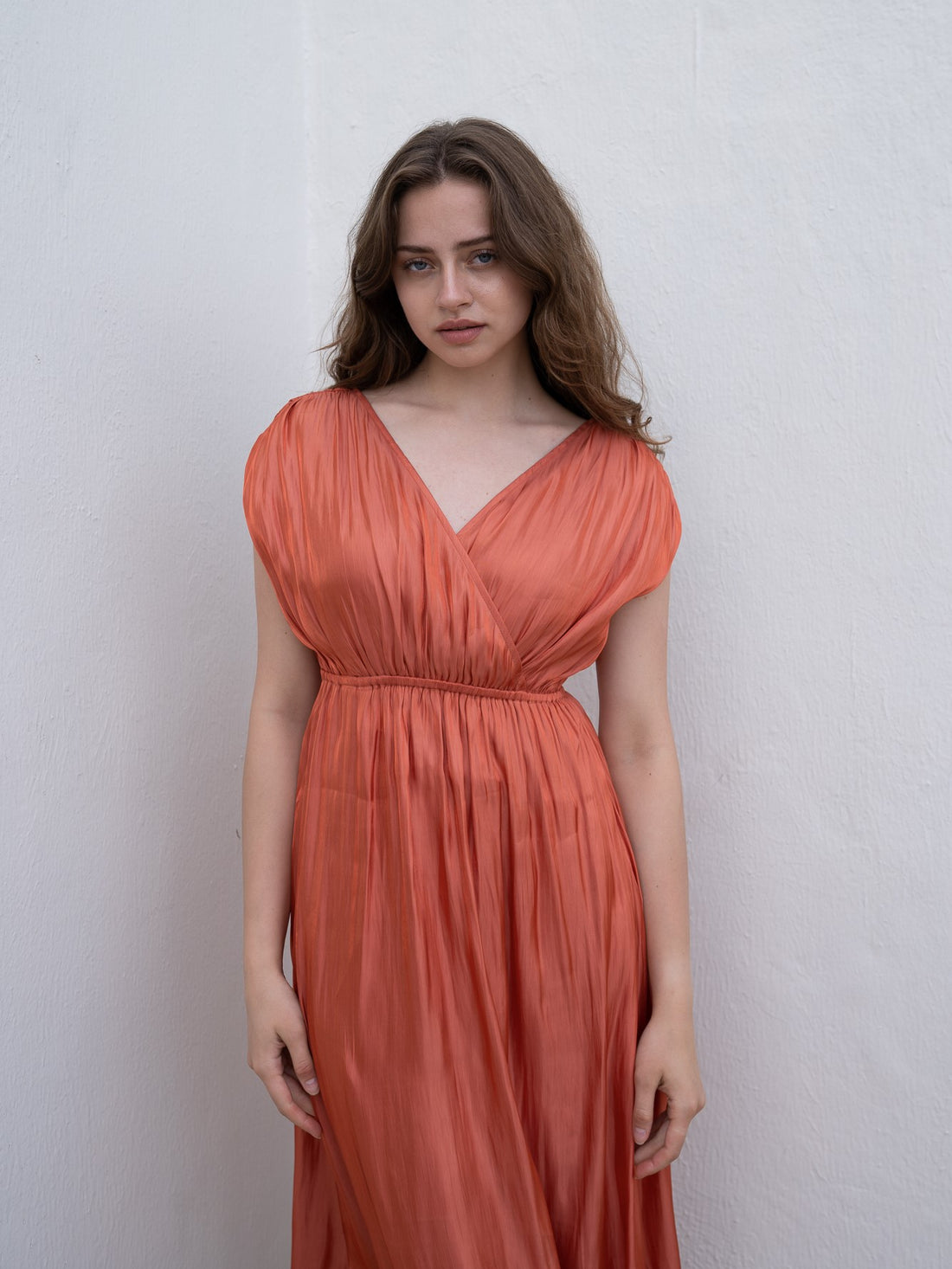 three way cache-coeur satin dress / 蜜柑(vivid orange)