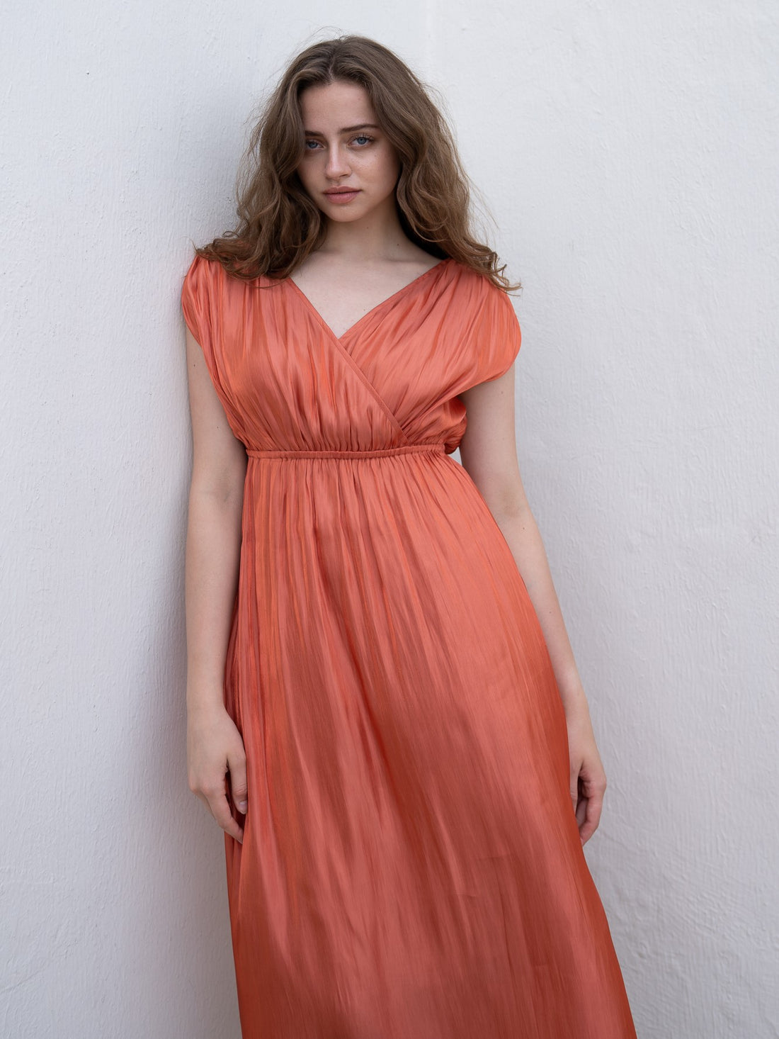 three way cache-coeur satin dress / 蜜柑(vivid orange)