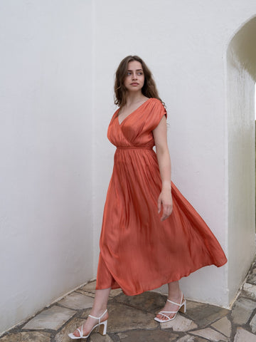 three way cache-coeur satin dress / 蜜柑(vivid orange)