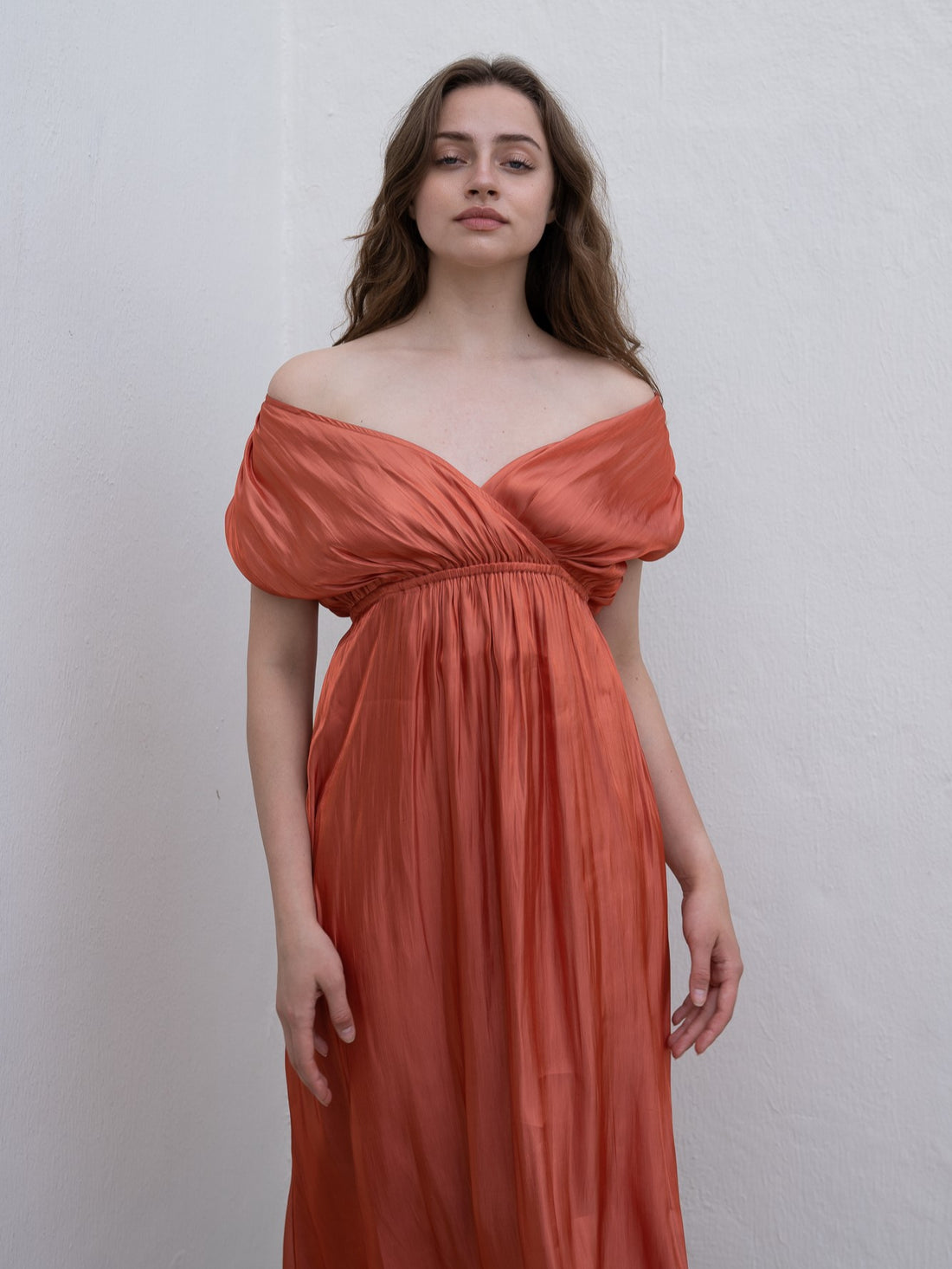 three way cache-coeur satin dress / 蜜柑(vivid orange)