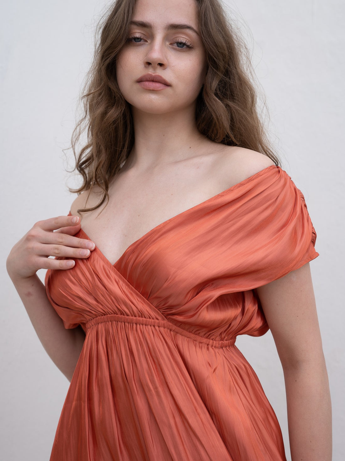 three way cache-coeur satin dress / 蜜柑(vivid orange)