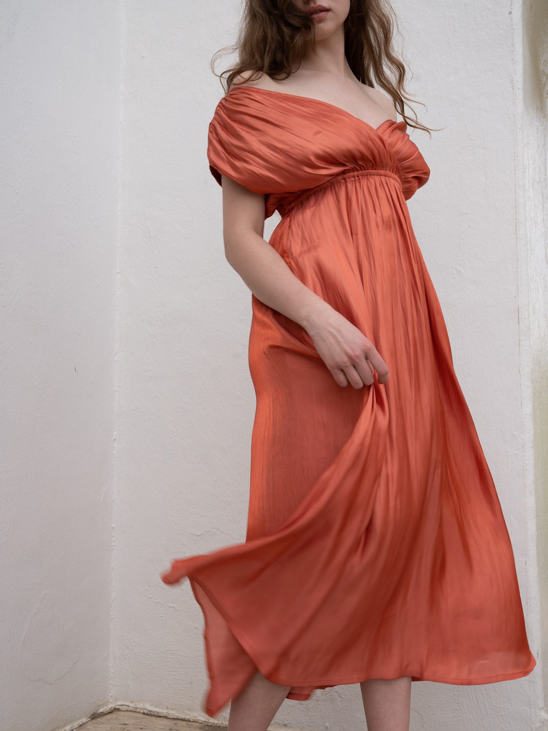 three way cache-coeur satin dress / 蜜柑(vivid orange)