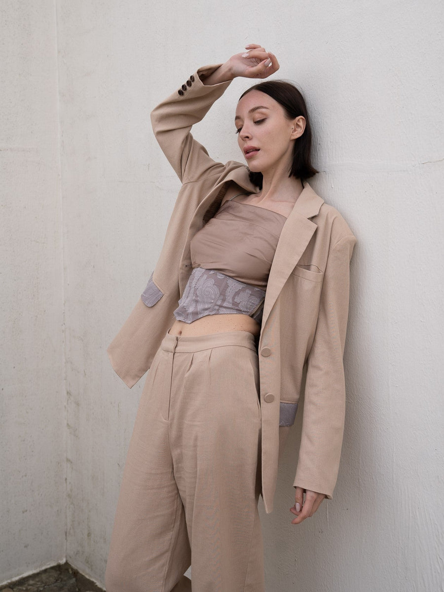 oriental linen straight pants