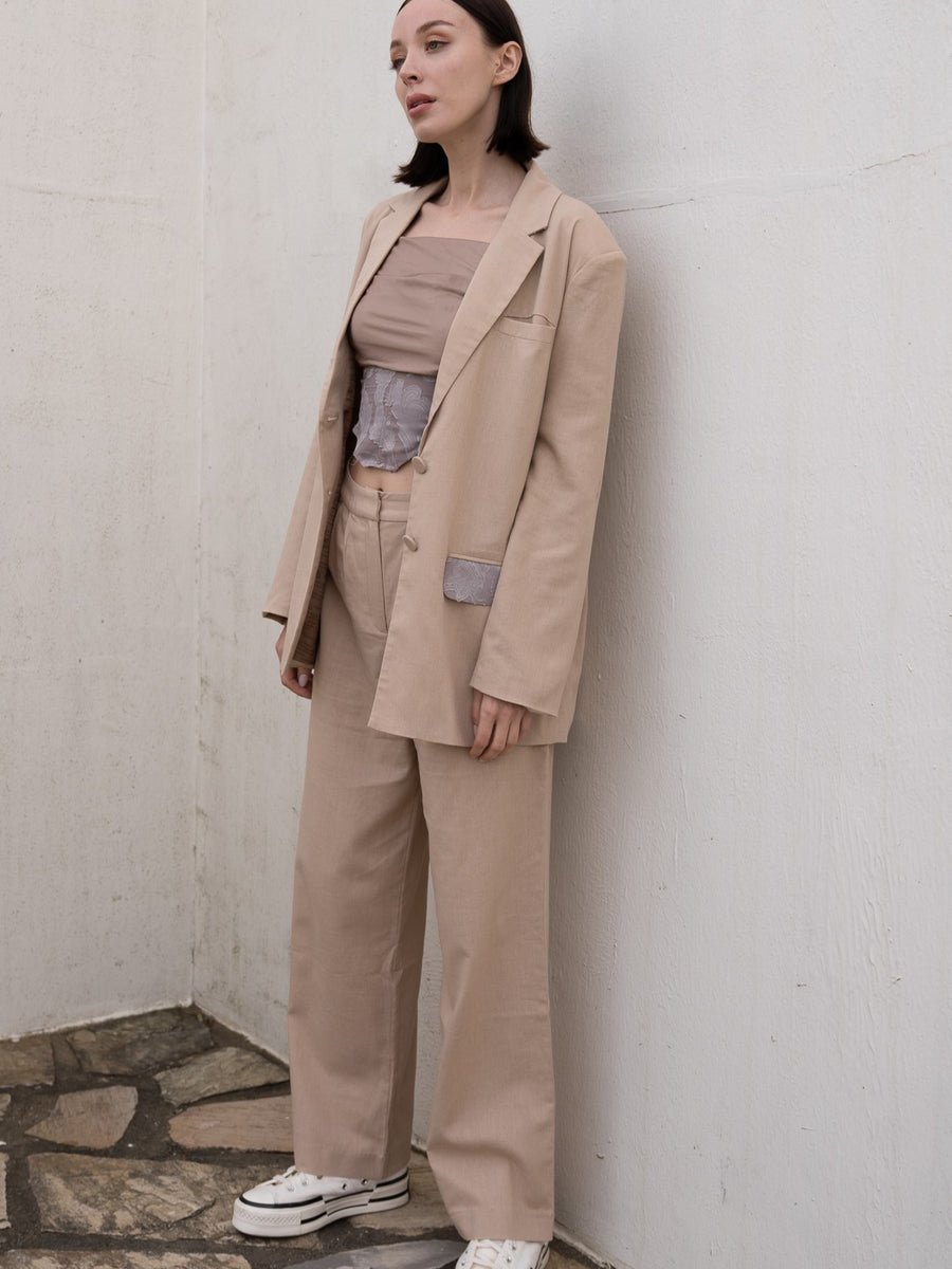 oriental linen straight pants / 亜麻(beige)