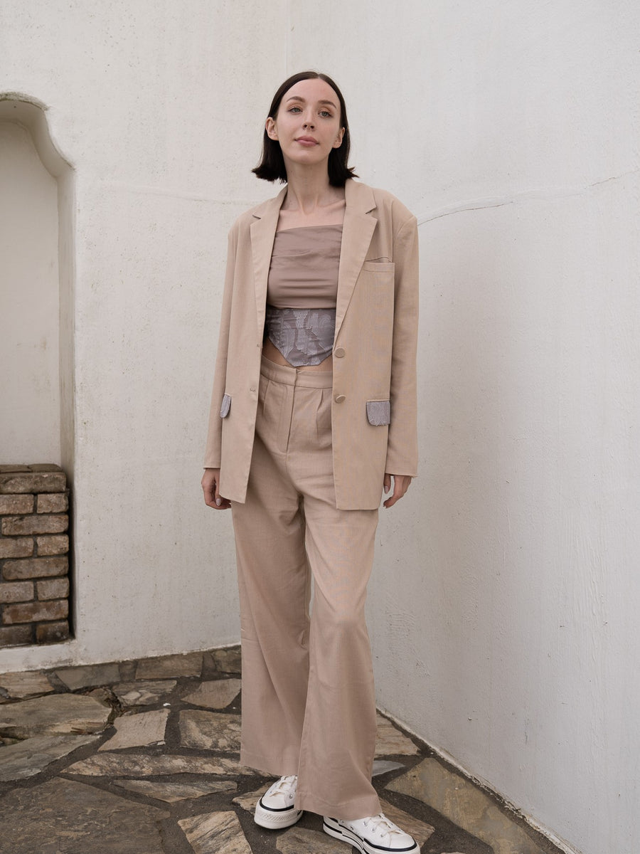 oriental linen straight pants / 亜麻(beige)