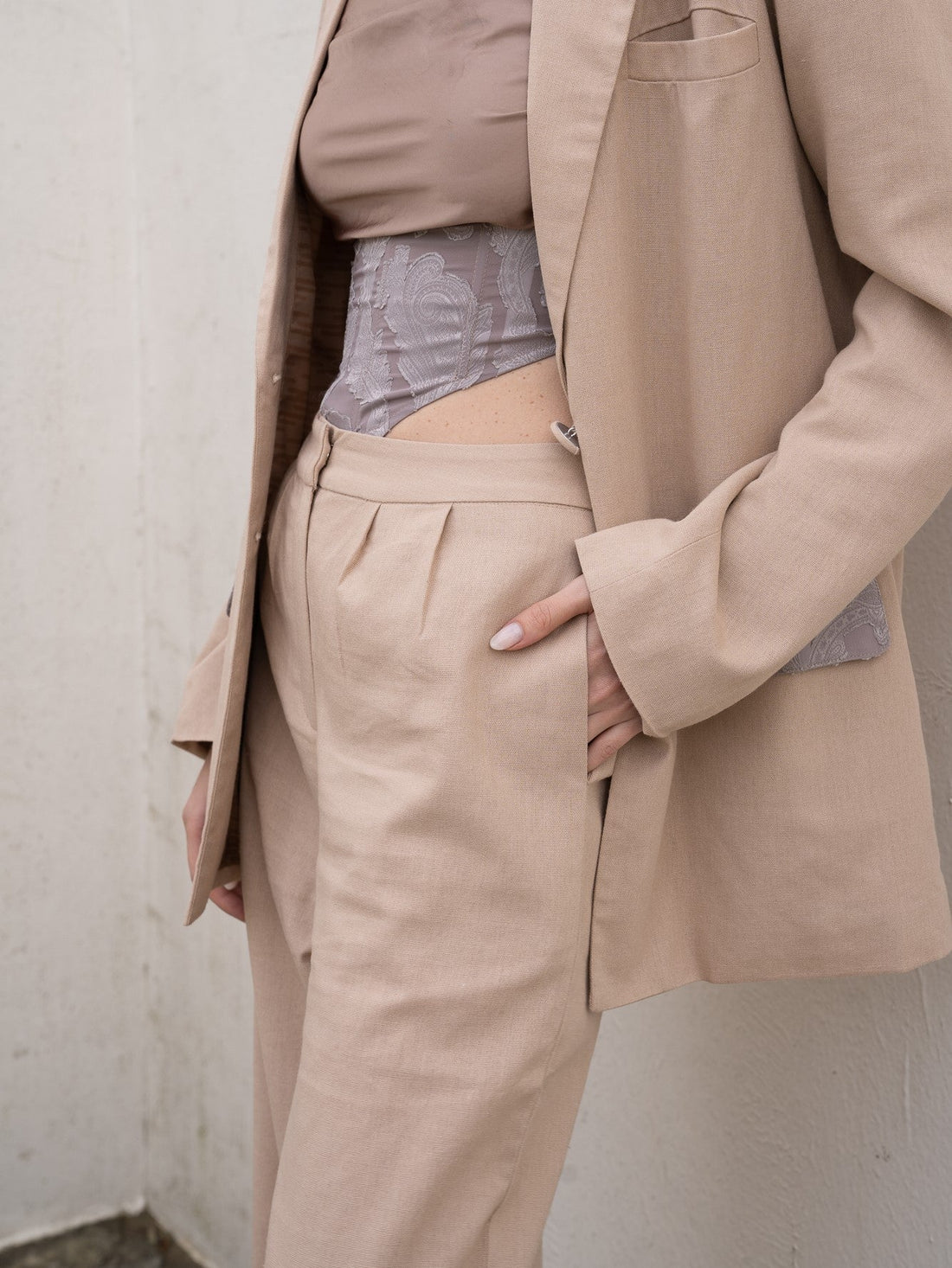 oriental linen straight pants