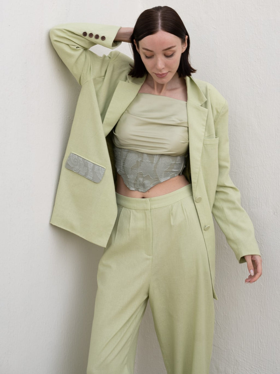 oriental linen straight pants