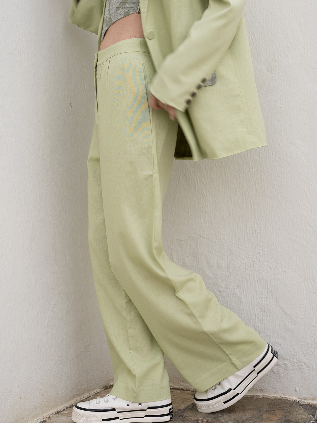 oriental linen straight pants / 若葉(light green)